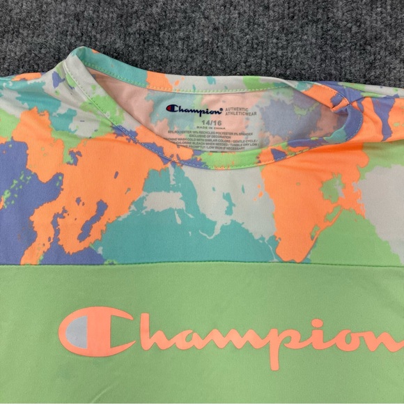 Champion Girls Active Top Mint Paint Splatter/Oxford Heather Girls 14-16 - Picture 2 of 7